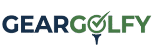 Logo of GearGolfy, showcasing a gear and golf ball motif, representing the brand's focus on golf equipment.