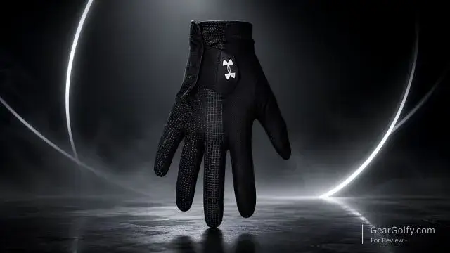 Close-up of Under Armour Drive Storm golf glove, showcasing its durable construction and stylish design for golfers.