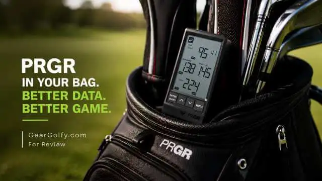 Portable golf launch monitor stored in golf bag.